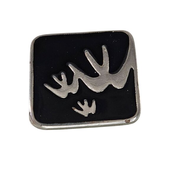 Vintage Silver & Black Enamel Swallow Design Belt Buckle Flying Birds - Picture 2 of 8